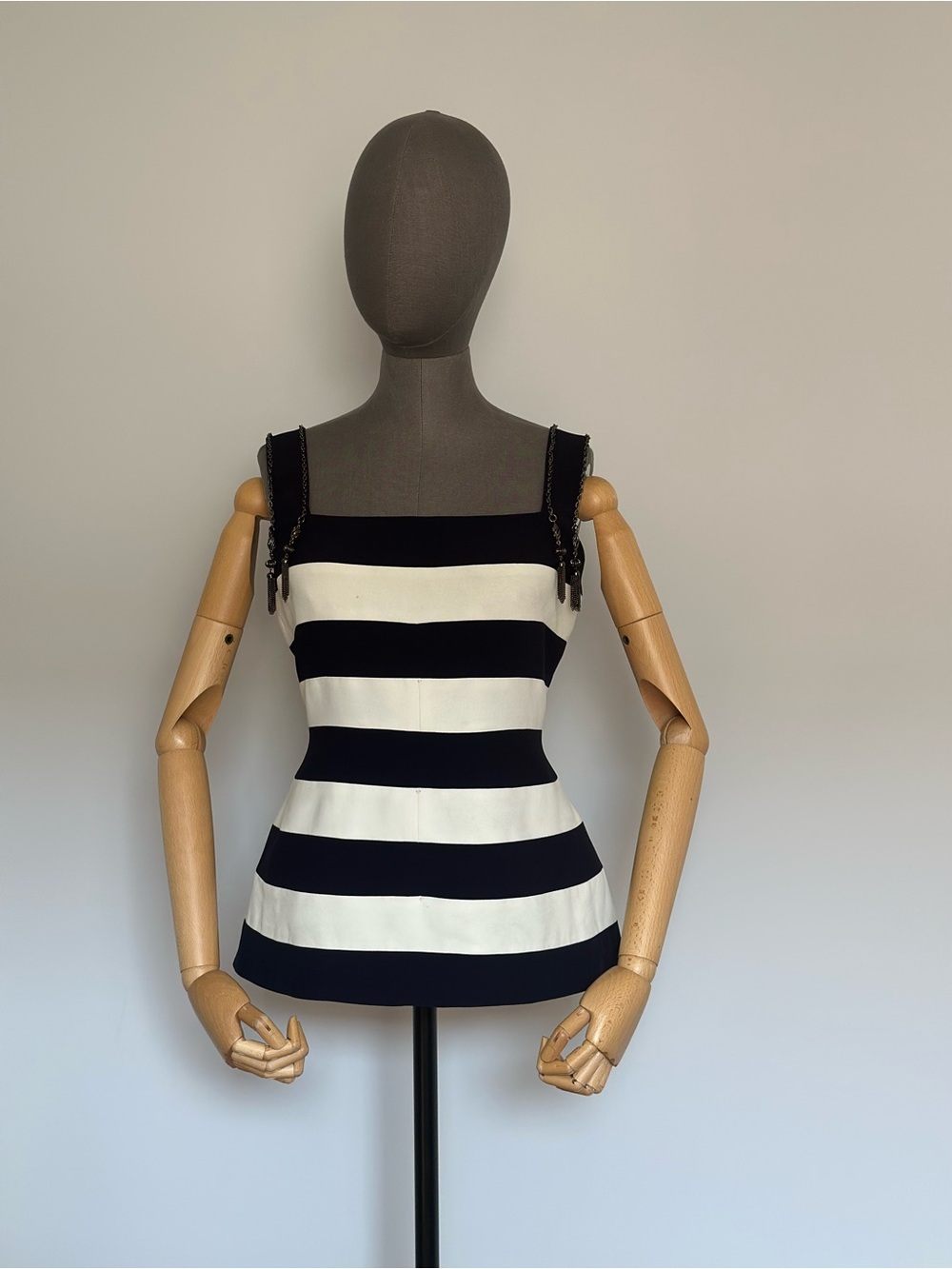 Fitted Nautical Striped Peplum Top Navy Cream Sleeveless